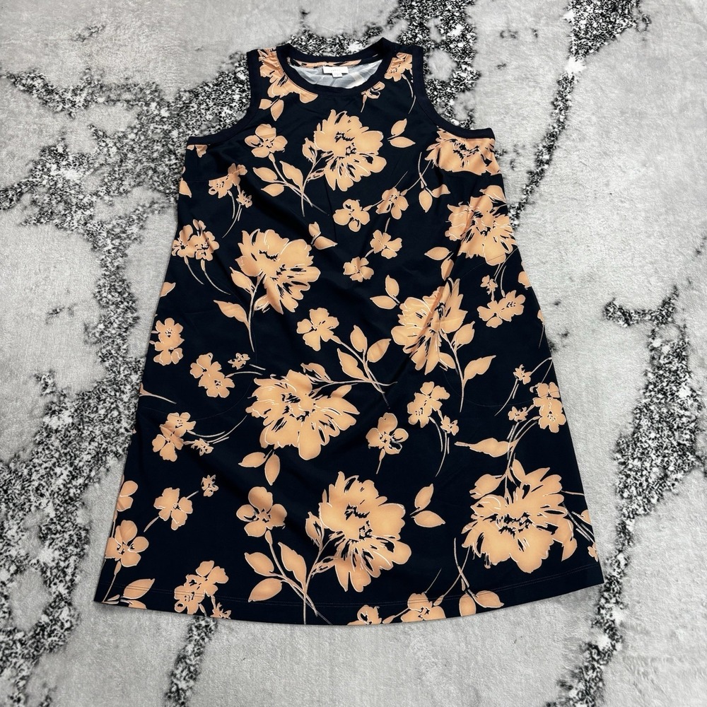 J.Jill Fit Floral Cold Shoulder A Line Dress Navy Peach Womens Size Medium